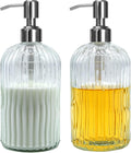 Clear Glass Soap Dispenser 18 oz, 2 Pack Hand Dish Soap Dispensers Bathroom with Stainless Steel
