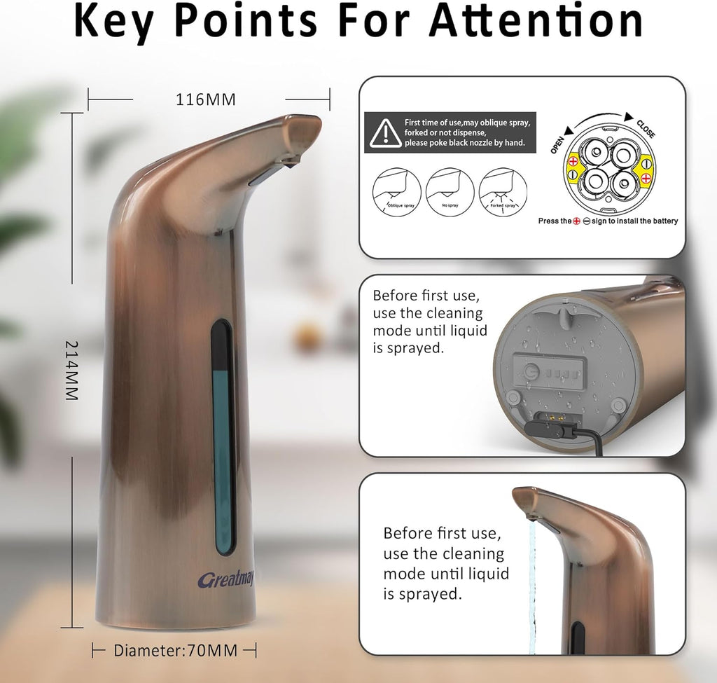 Convenient Automatic Soap Dispenser,4 Adjustable Levels Touchless Hand Sanitizer Pump with Infrared