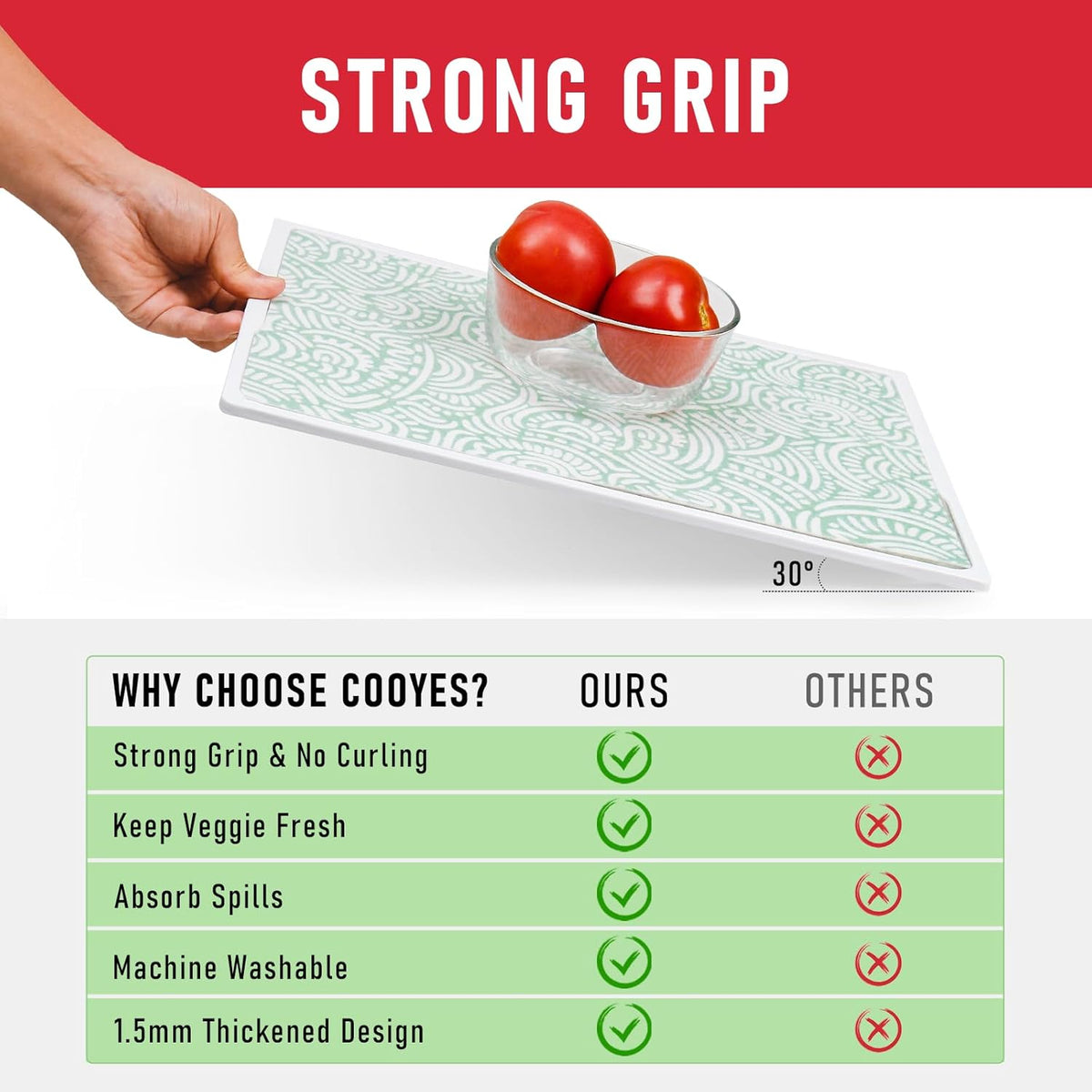 Cooyes 12 Pack Fridge Bin Liners, 12“ × 24” Refrigerator Mats with Non-Slip Particles, Drawer