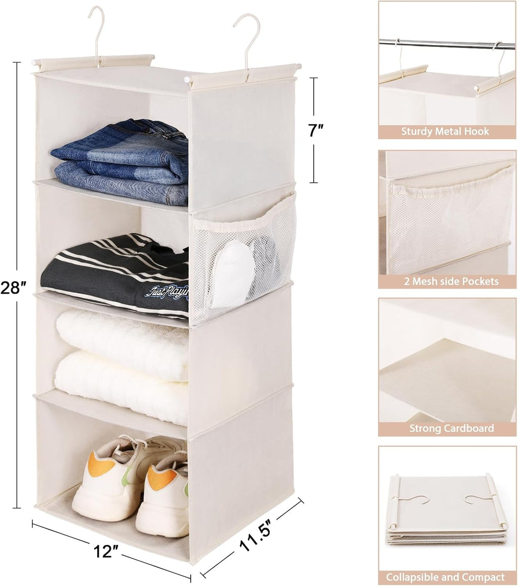 MAX Houser 4 Tier Shelf Hanging Closet Organizer, Space Saver,Closet Hanging Shelf with 2 Sturdy