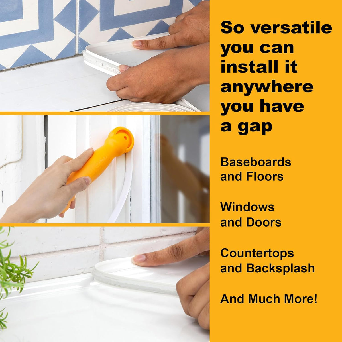 InstaTrim White New & Improved Caulk Trim, 1/2" by 10', Flexible, Water Resistant for Bathroom