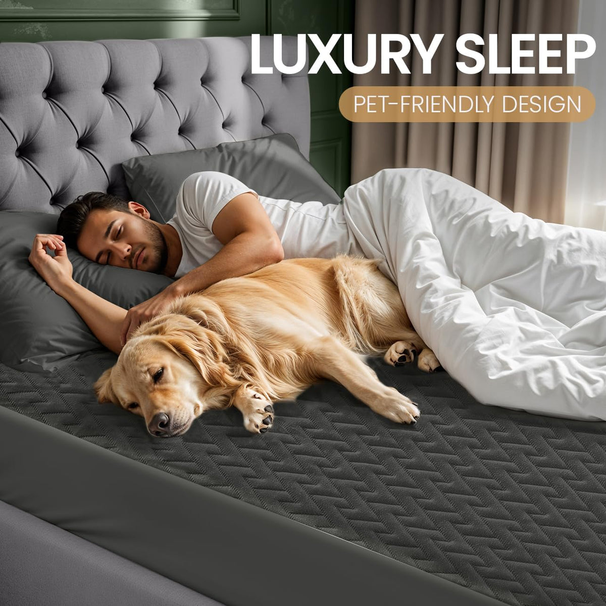 Utopia Bedding Waterproof Mattress Protector Queen Size (Gray), Premium 3D Air Soft Fabric Mattress