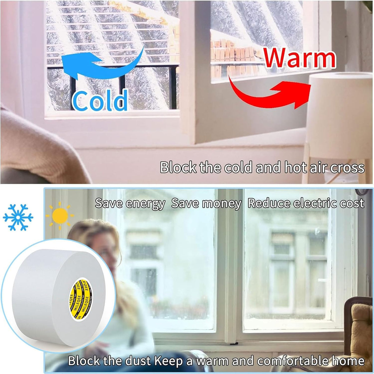 Cloth Duct Window Seal Strip Tape for Winter, 1.89in x 66FT, Weather Stripping Sealing Insulation