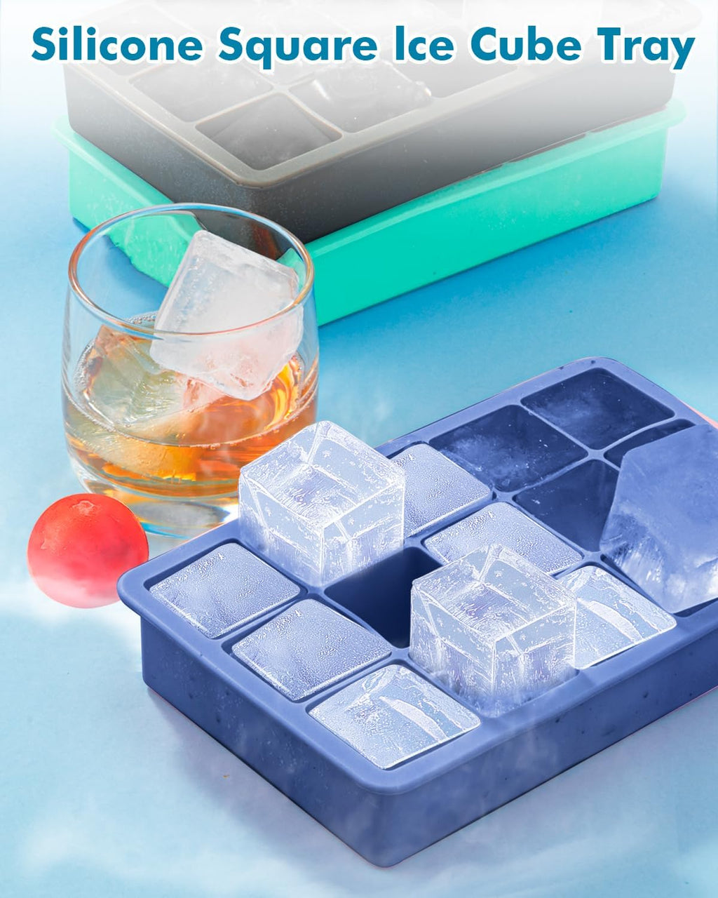 Silicone Ice Cube Trays for Freezer Set of 2, Square Ice Cubes Mold, Easy Release Silicone Old
