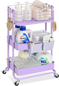 KINGRACK 3 Tier Rolling Cart, Metal Mobile Storage Shelf with Lockable Wheels, Prevent Falling