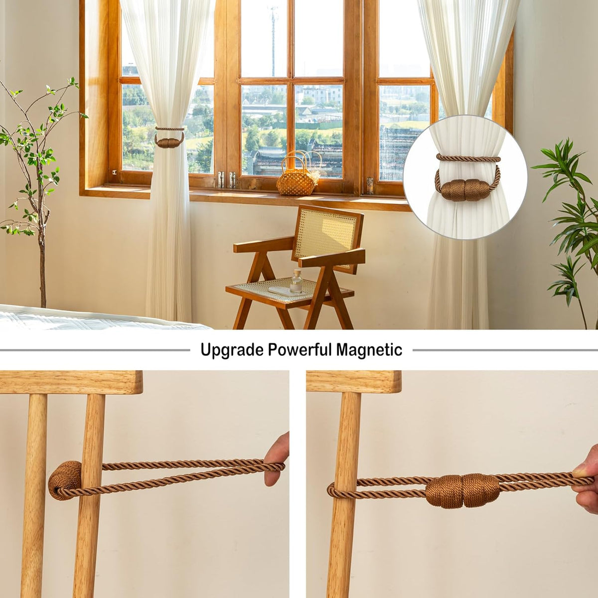 Magnetic Curtain Tiebacks Rope Curtain Tie Backs for Curtains 2 Pack Curtain Holders for Drapes