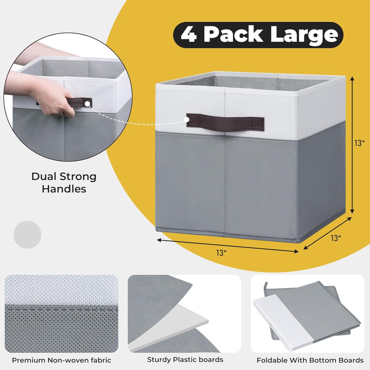 Criusia Fabric Storage Cubes - 13 Inch Large Storage Bins 4 Pack - Clothes Organizer Bins for
