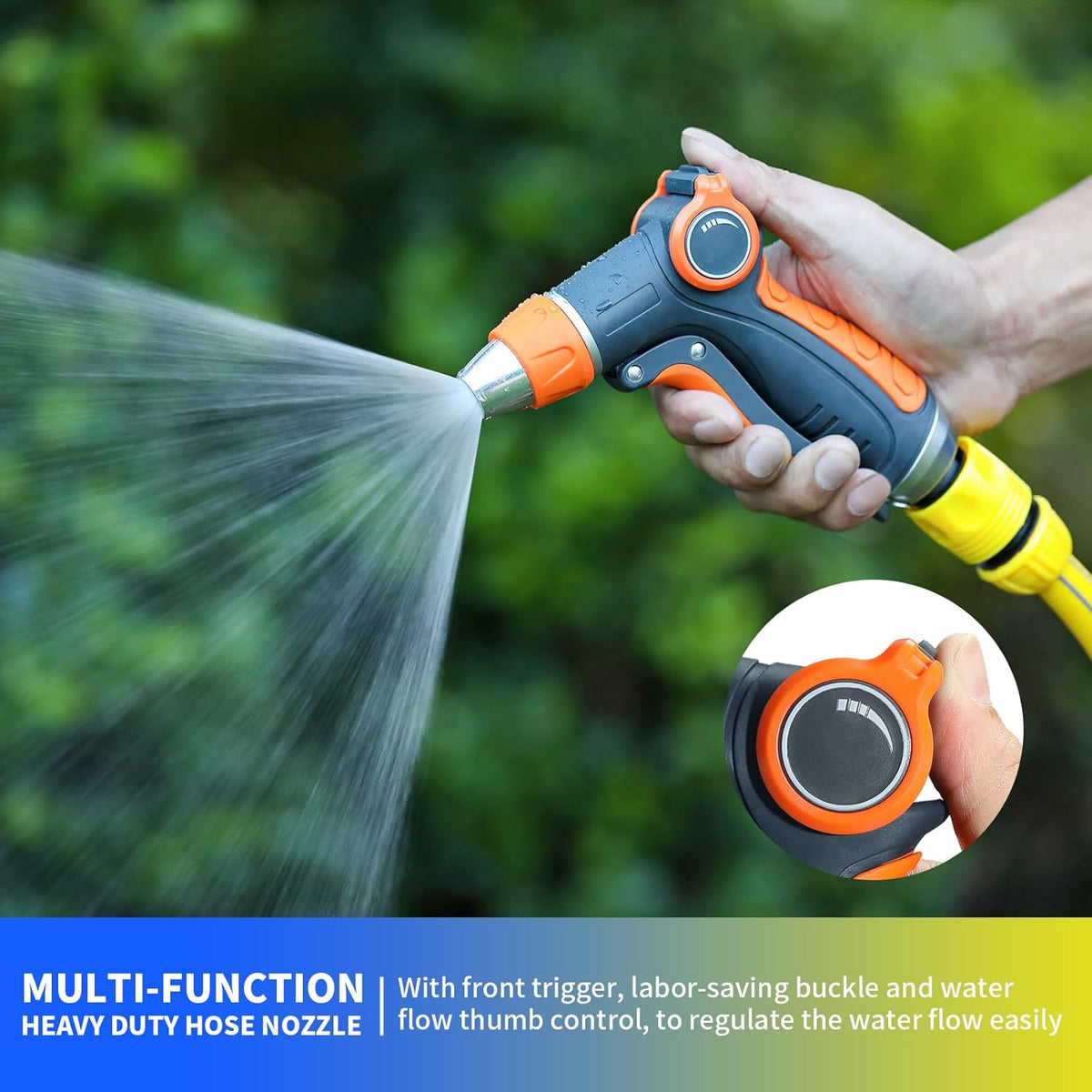 Garden Hose Nozzle Sprayer, Water Hose Sprayer Nozzle with 4 Spray Patterns, Water Flow Thumb