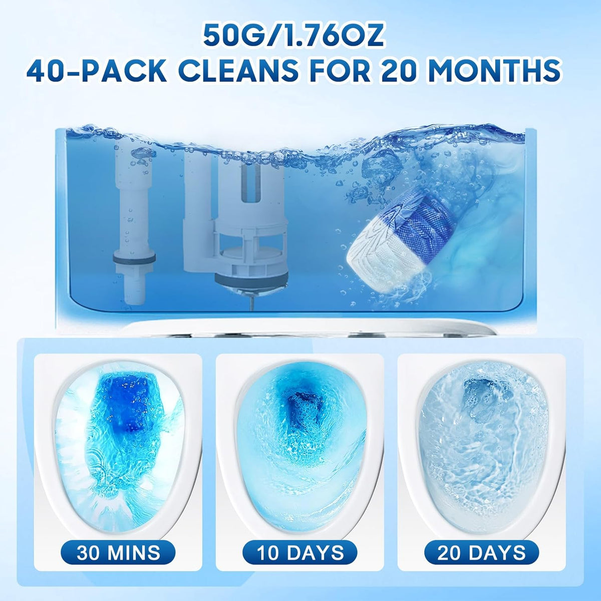 KIISIISO Toilet Bowl Cleaner Tablets, 12 PACK Commercial Household Bathroom Cleaners, Automatic