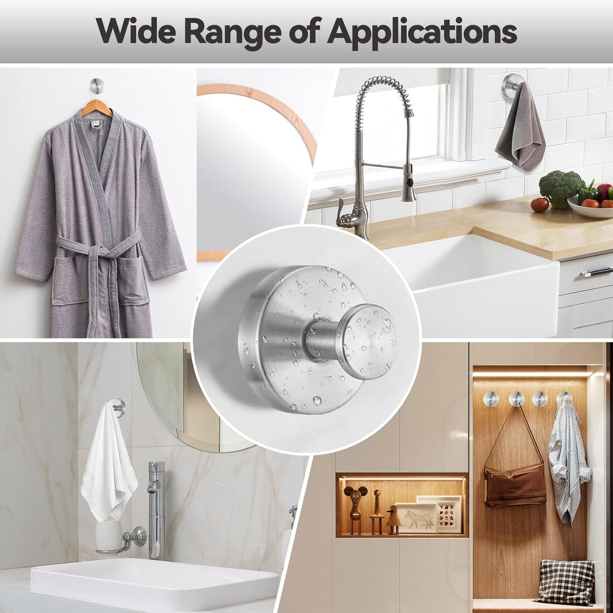 4 PCS Suction Cup Hooks for Shower, Stainless Steel No Drill Suction Towel Hooks, Reusable Sticky