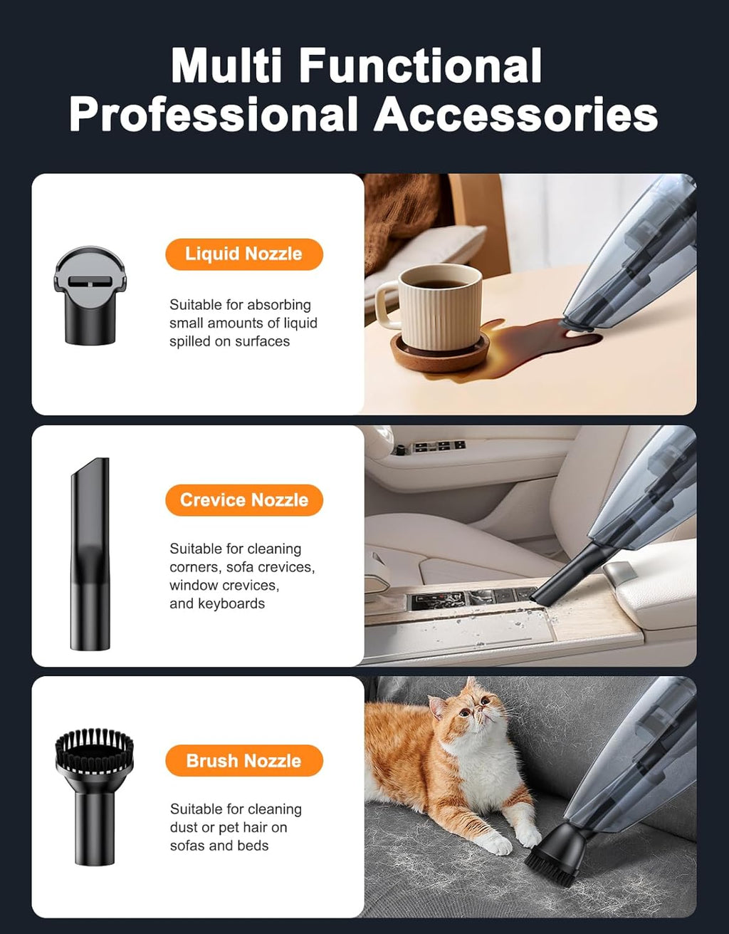 Handheld Vacuum Cordless Rechargeable 9KPA - [2H Fast Charging Dock] Portable Car Vacuum Cleaner