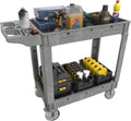 2 Tier Plastic Rolling Cart Utility Cart on Wheels, Heavy Duty Tool Carts with Ergonomic Storage