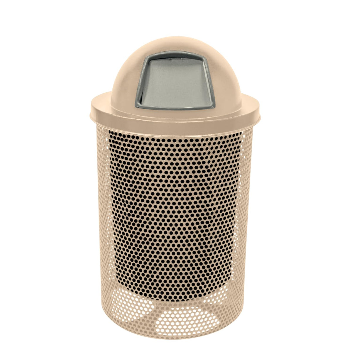 COATEDOUTDOORFURNITURE RDT-P-TAN Heavy Duty Round Trash Receptacle with Dome Top, Liner Included