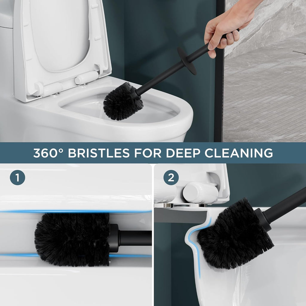 FORIOUS Toilet Brush and Holder Set, Heavy Duty 304 Stainless Steel Base Square and Long Handle for