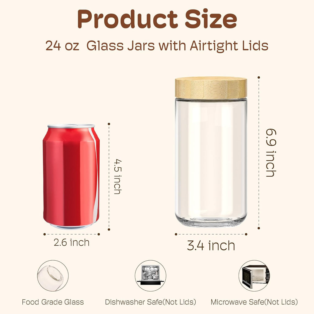 2 pack 24oz Overnight Oats Containers with Bamboo Lids, Glass Jars with Airtight Lids for Meal