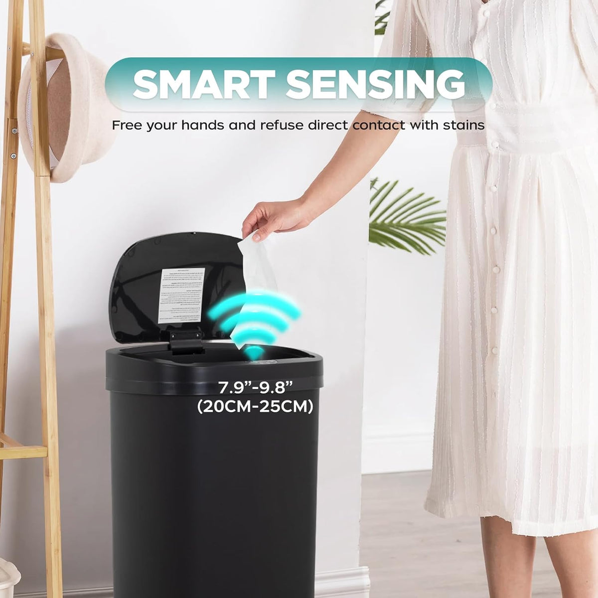 Automatic Motion Sensor Bathroom Trash Can with Lid, 13 Gallon Touchless Trash Bin, Smart Dog Proof