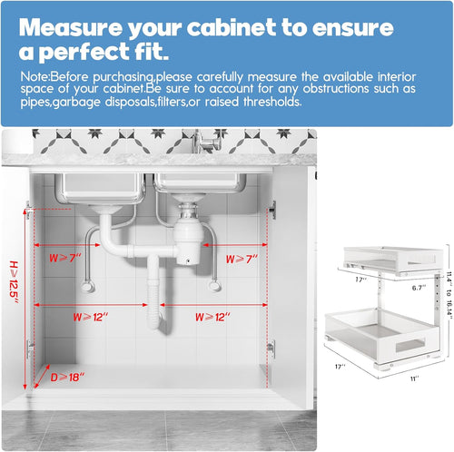1 Pack 17IN Depth Under Sink Storage Organizer, Large 2-Tier Elegant Mesh Pull Out Shelf for
