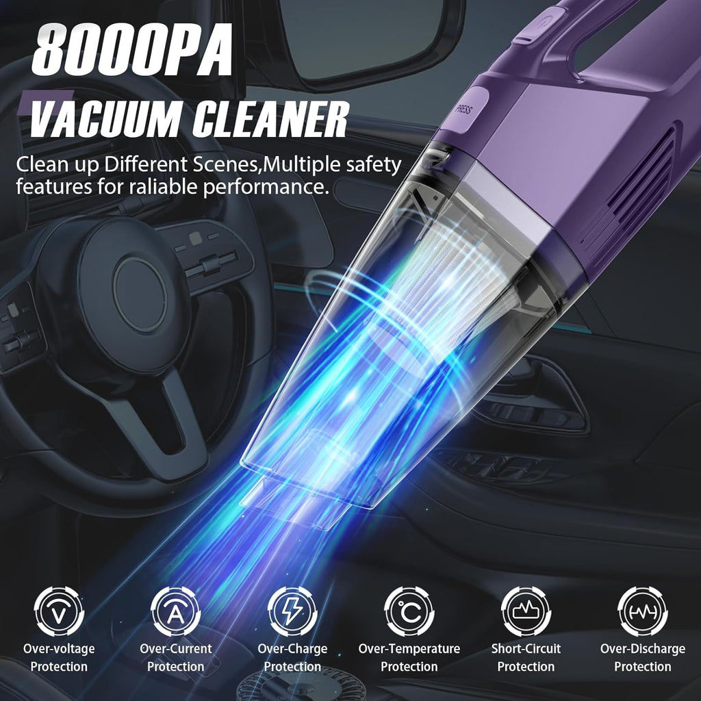 Handheld Vacuum Cordless – Car Vac Portable with 8KPA & Multi Accessories & Low Noise, Lightweight