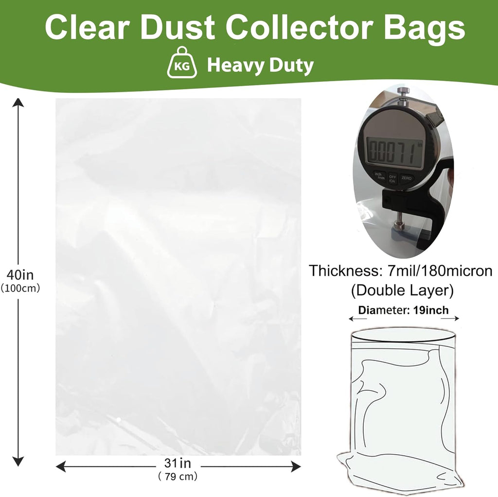 Dust Collector Bags 12pcs two-sided 7mil 19.5" diameter (31" width x 40" length) for Harbor Freight