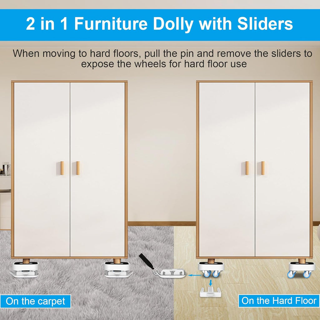 New Upgraded Furniture Sliders for Hard Floors & Carpets, 2-in-1 Furniture Movers with Wheels