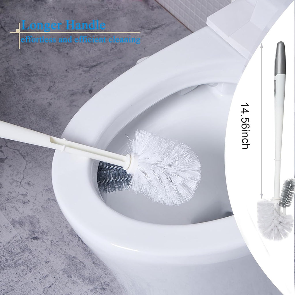 2 Pack Toilet Bowl Brush Without Holder for Bathroom, Under-Rim Double Brush Head, Long Handle