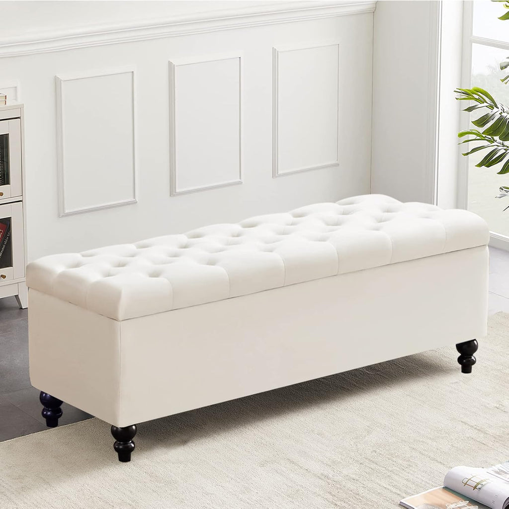 Storage Ottoman 50.2 Inches Upholstered Fabric Storage Ottoman Bench，Button Tufted Ottoman with