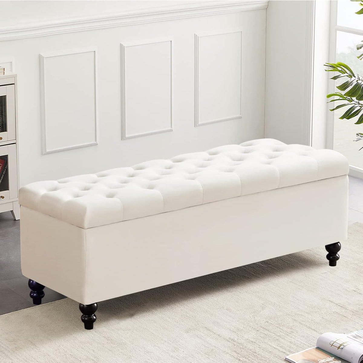 Storage Ottoman 50.2 Inches Upholstered Fabric Storage Ottoman Bench，Button Tufted Ottoman with