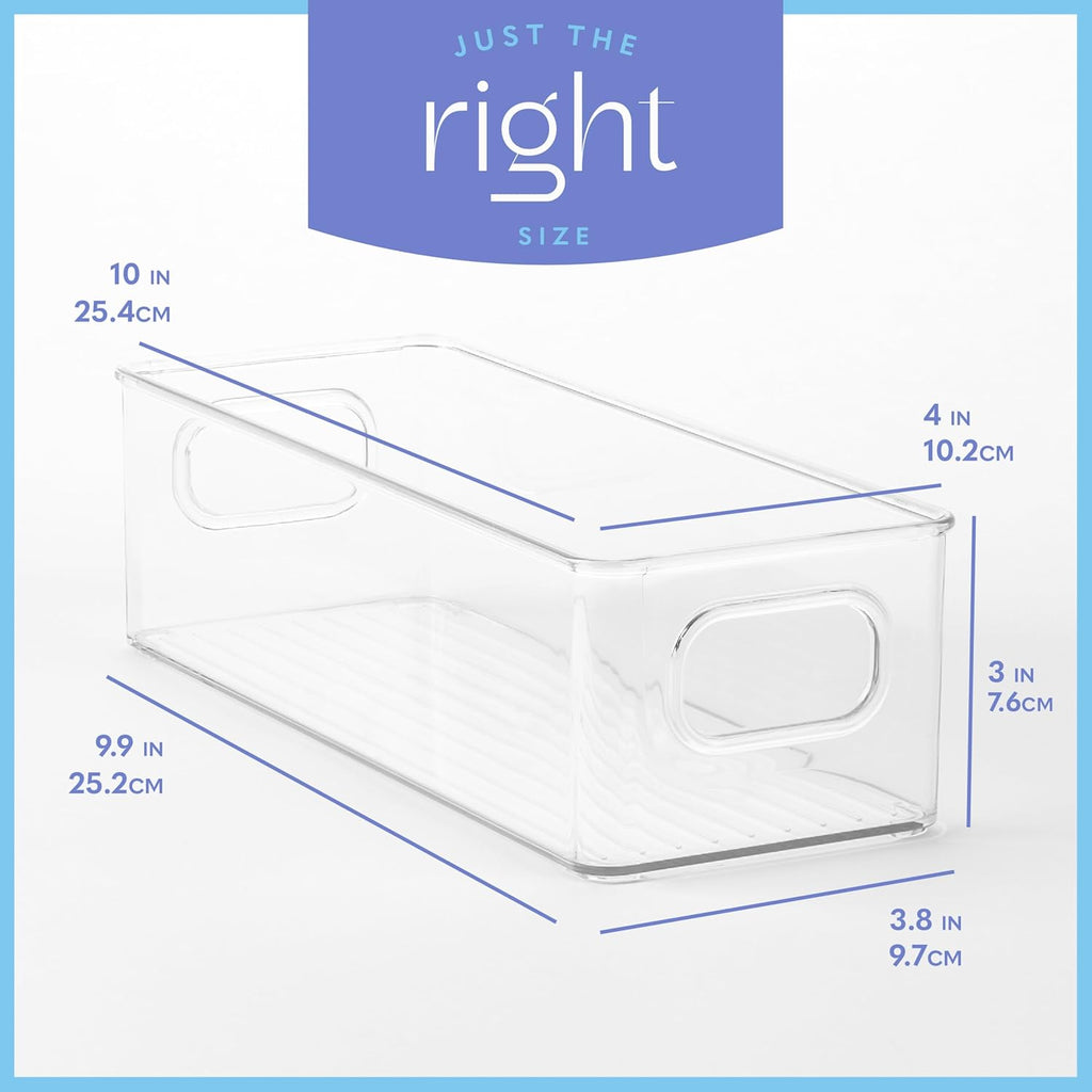 Plastic Food Storage Clear Container Bin with Handles for Organizing Kitchen, Pantry, Refrigerator