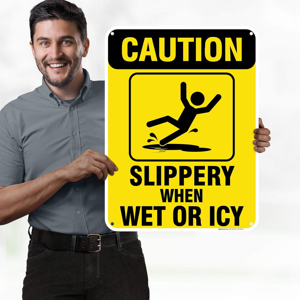 Caution Slippery When Wet Sign or ICY Sign, 18"x24" Polyethylene, Indoor/Outdoor Use, USA MADE By