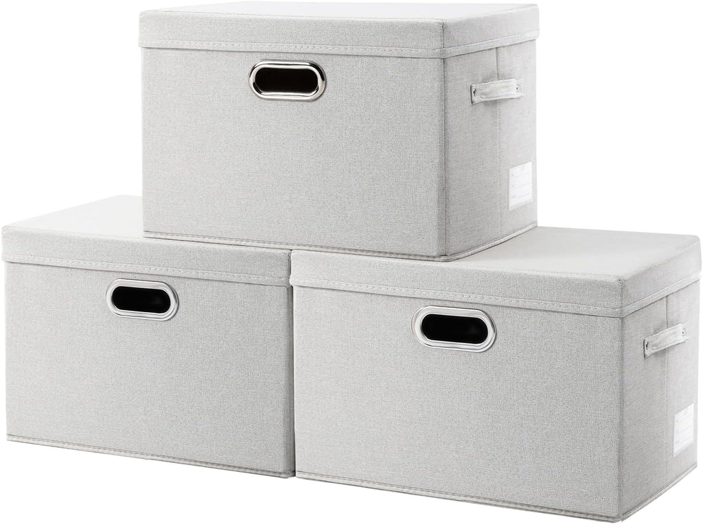 PRANDOM Large Collapsible Storage Bins with Lids [3-Pack] Fabric Foldable Storage Boxes Organizer