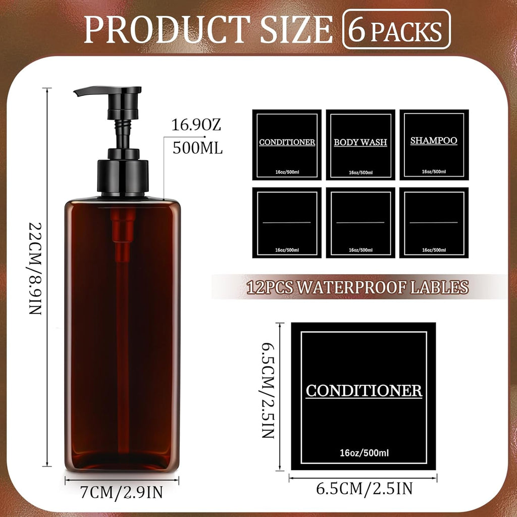 Tanlade 6 Pcs Shampoo and Conditioner Dispenser Bottles 16oz Modern Shower Soap Bottles with Pump