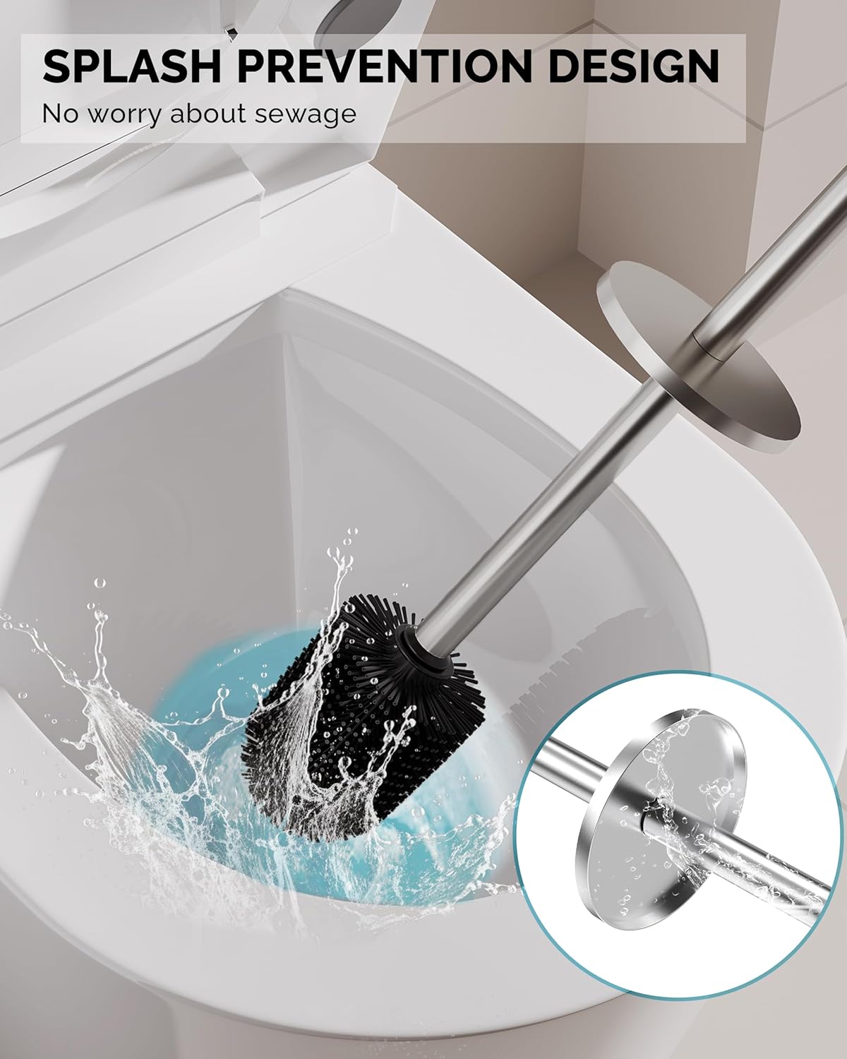 Toilet Brush and Holder Set, 2 Pack Stainless Steel Toilet Bowl Brush with Lid, Rust Proof Toilet