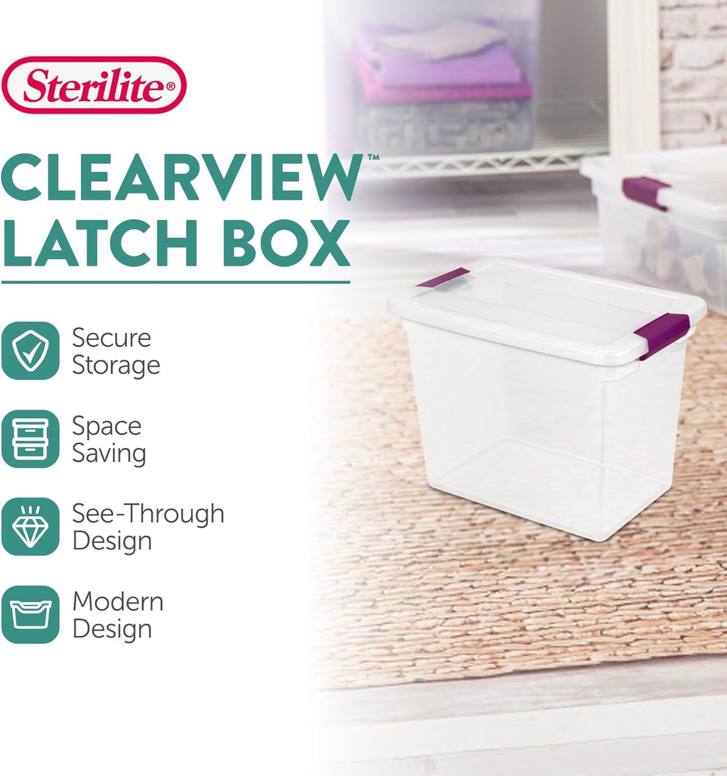 Sterilite 24-Pack 27 Quart ClearView Latch Box, Stackable Organizer Bins with Latching Lids - Clear
