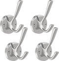 Brushed Nickel Wall Hooks, 4 Pack Heavy Duty Coat Towel Hook Metal Double Hook Wall Mounted