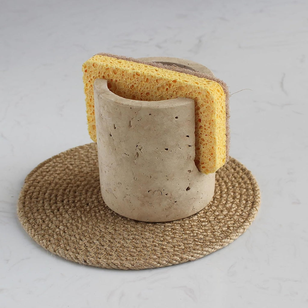 Natural Travertine Sponge Holder for Kitchen Counter, Drying Rack, Sponge Caddy for Sink Organizer