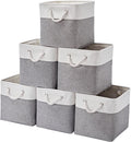 12 x 12 Inch Cube Storage Bins, 6 Pack Large Collapsible Fabric Storage Bin with Ropes, Foldable