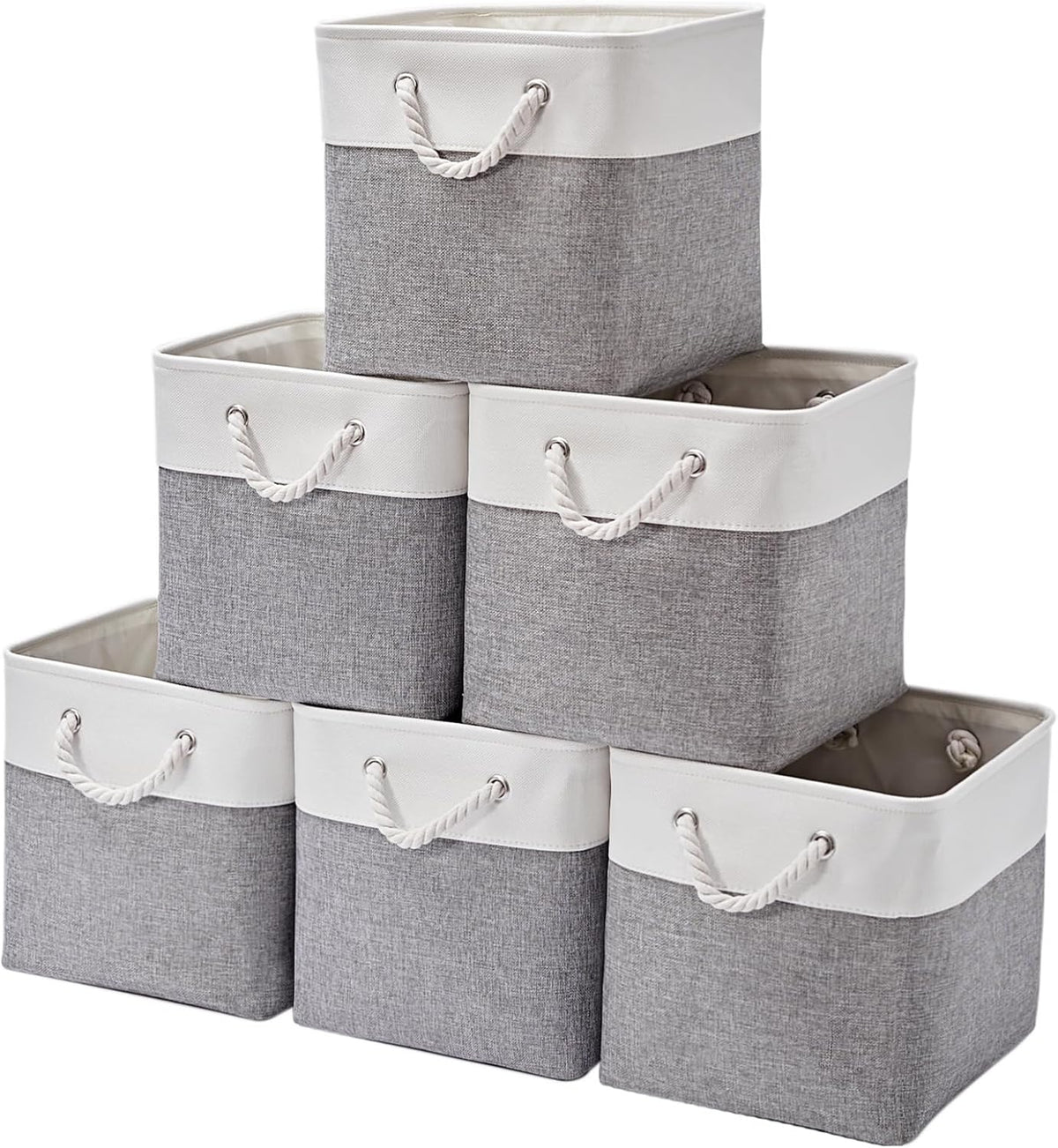 12 x 12 Inch Cube Storage Bins, 6 Pack Large Collapsible Fabric Storage Bin with Ropes, Foldable