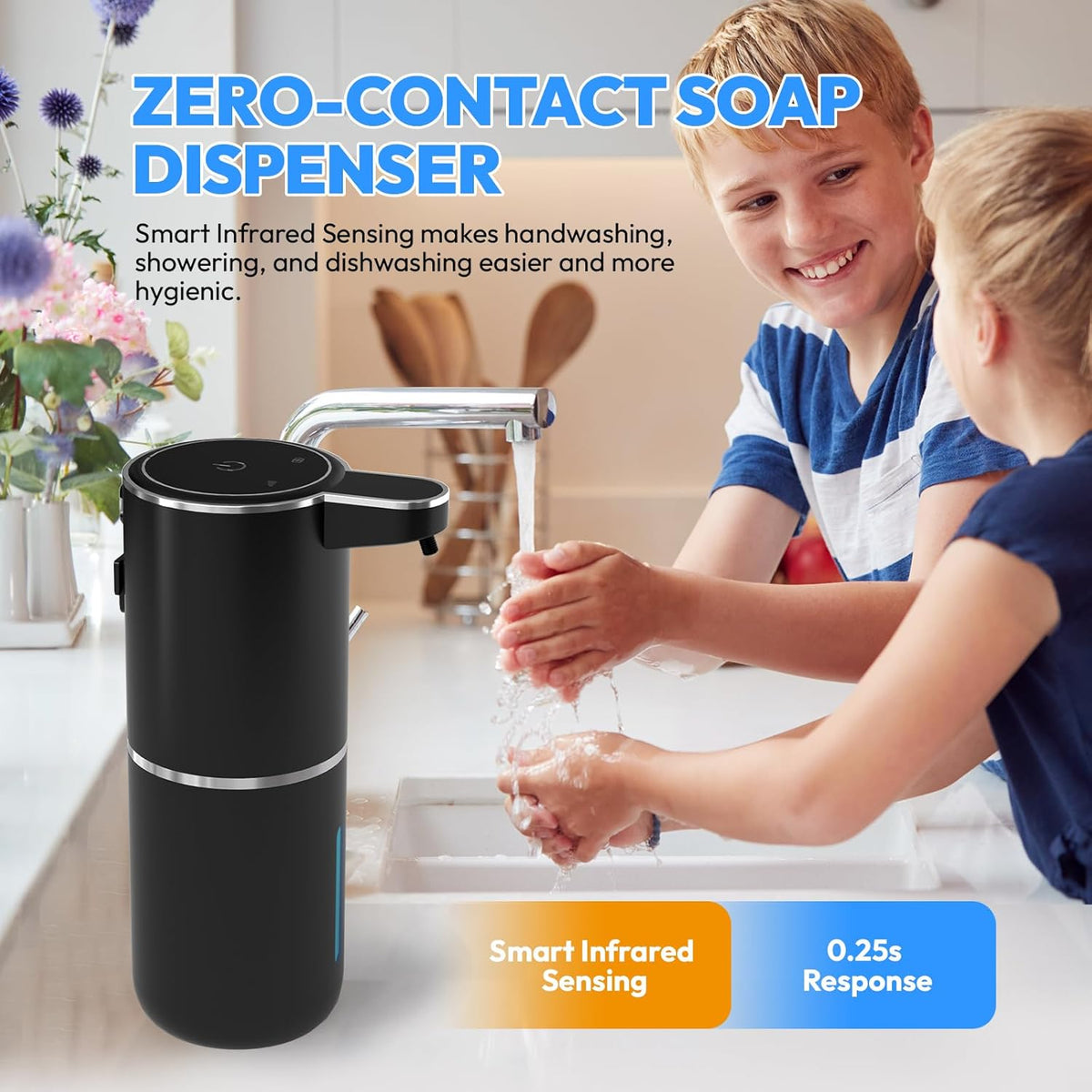 2 Pack Automatic Soap Dispenser Touchless,Liquid Hand Soap Dispenser 12.8oz USB 4levels Adjustable