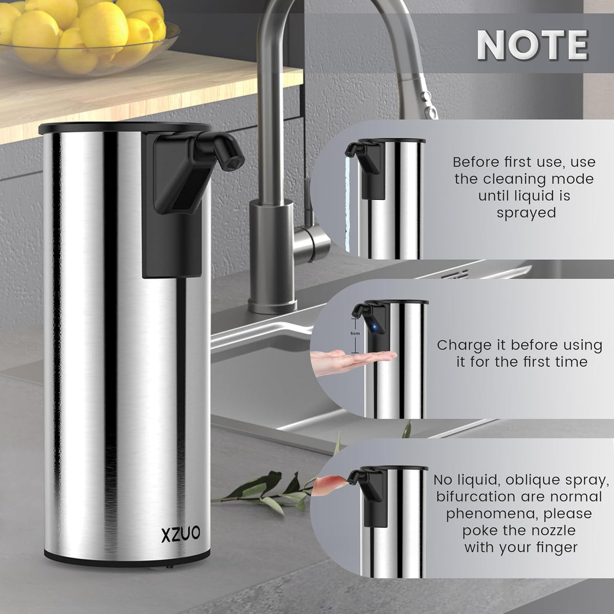 Automatic Soap Dispenser Touchless 11.8oz 4-Level Adjustment Auto Hand Soap Dispenser Stainless