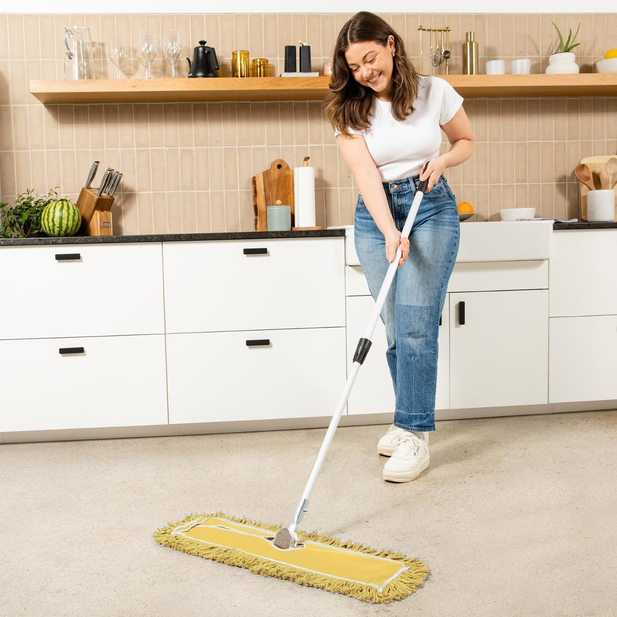 36 Inch Yellow Commercial Dust Mop & Floor Sweeper with Extendable Handle – Mop for Hardwood, Tile