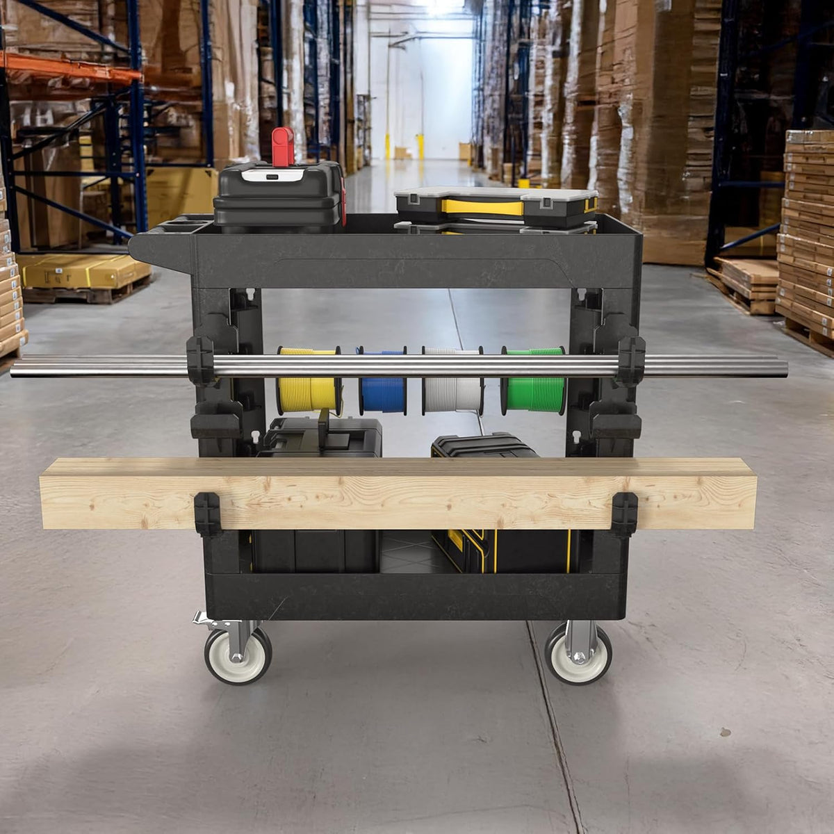 Heavy Duty Rolling Utility Cart with Wheels 2-Tier Utility Plastic Service Work Cart for Shop