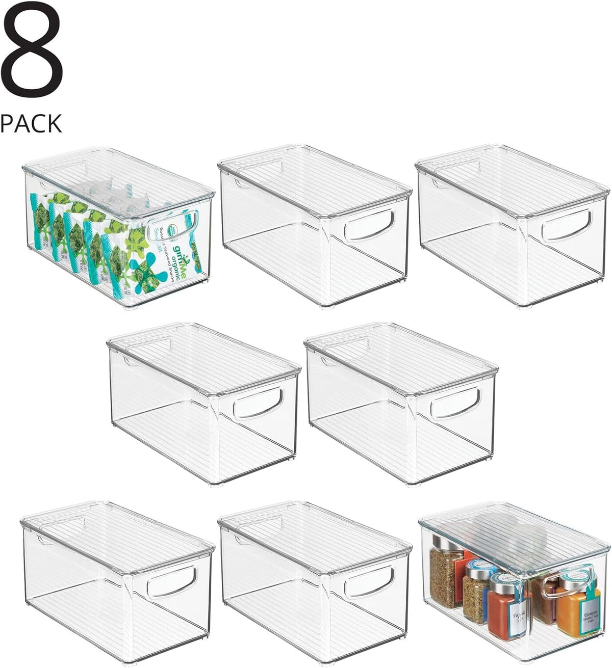 mDesign Plastic Deep Storage Bin Box Container with Lid and Built-In Handles - Organization for