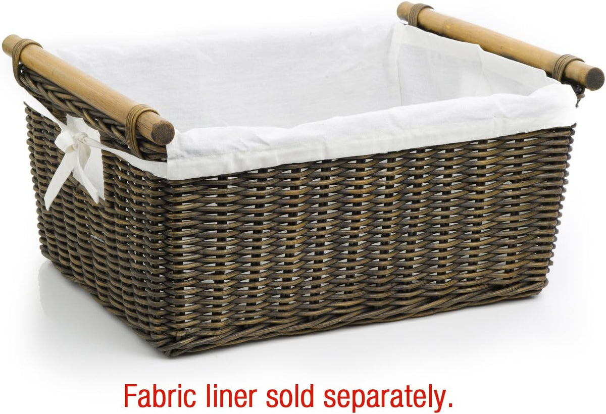 The Basket Lady Pole Handle Wicker Storage Basket, Medium, 16 in L x 12 in W x 8.25 in H, Antique