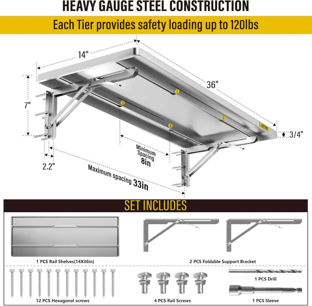 1.2x3ft Adjustable Rail Type Folding Storage Rack Shelf, Suitable for Garage, Storage Room