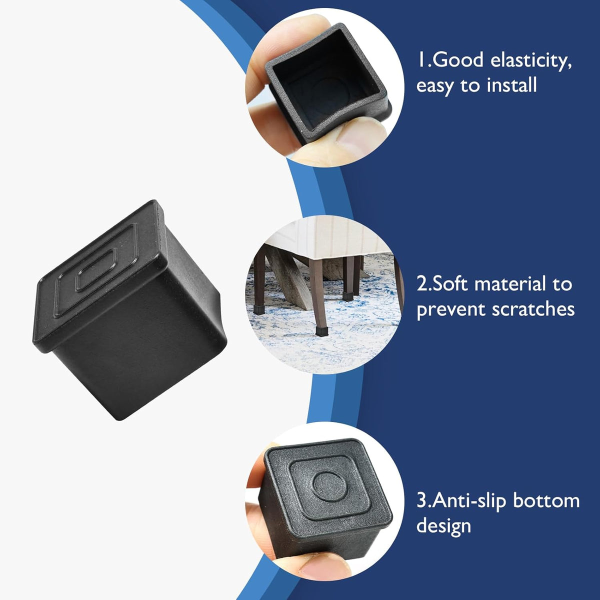 16 Pcs 1" x 1" Square Rubber Chair Leg Caps, PVC Table Leg Covers, Flexible & Anti-Slip Furniture