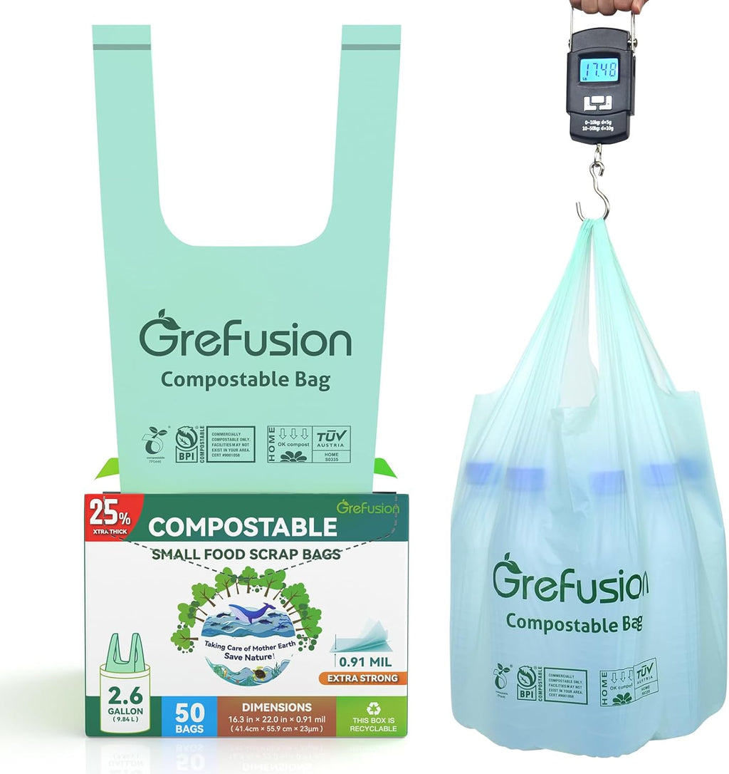 Compostable Trash Bags with handle-tie,Garbage Bags, 2.6 Gallon,Food Waste Bags,Small trash bags