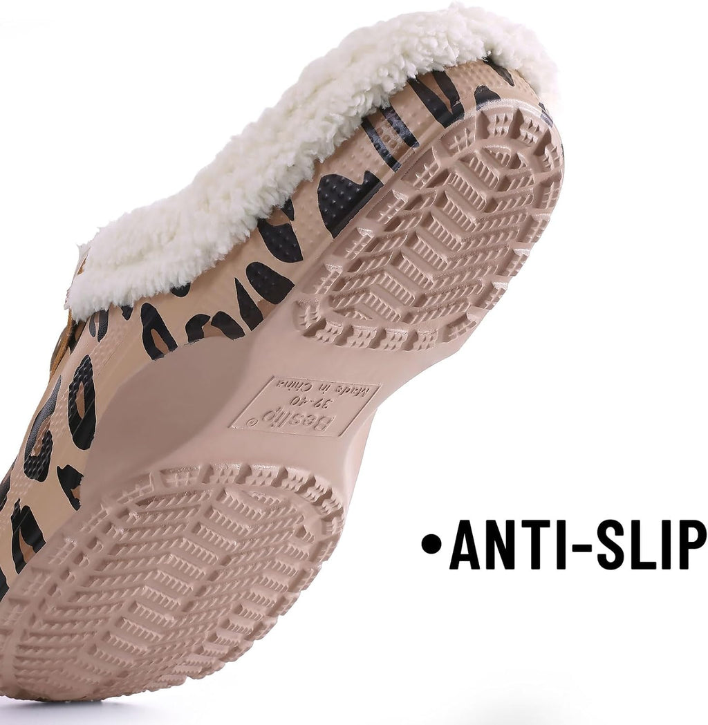 Beslip Classic Fur Lined Clogs Waterproof Winter Fuzzy Slippers for Women Men Indoor and Outdoor