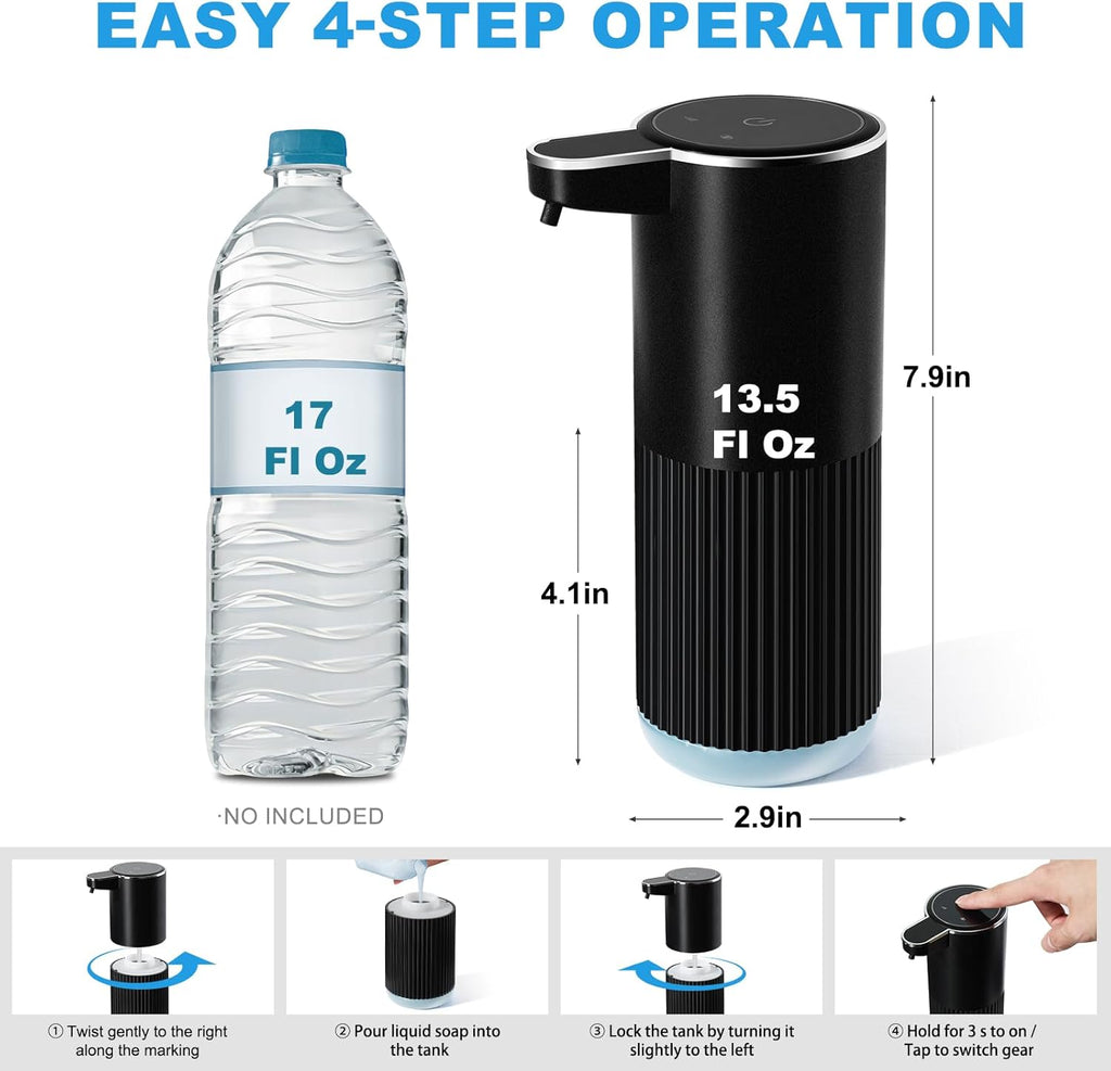 Automatic Soap Dispenser, 2 Pack Black Touchless Liquid Soap Dispenser for Bathroom, 13.5 Fl Oz
