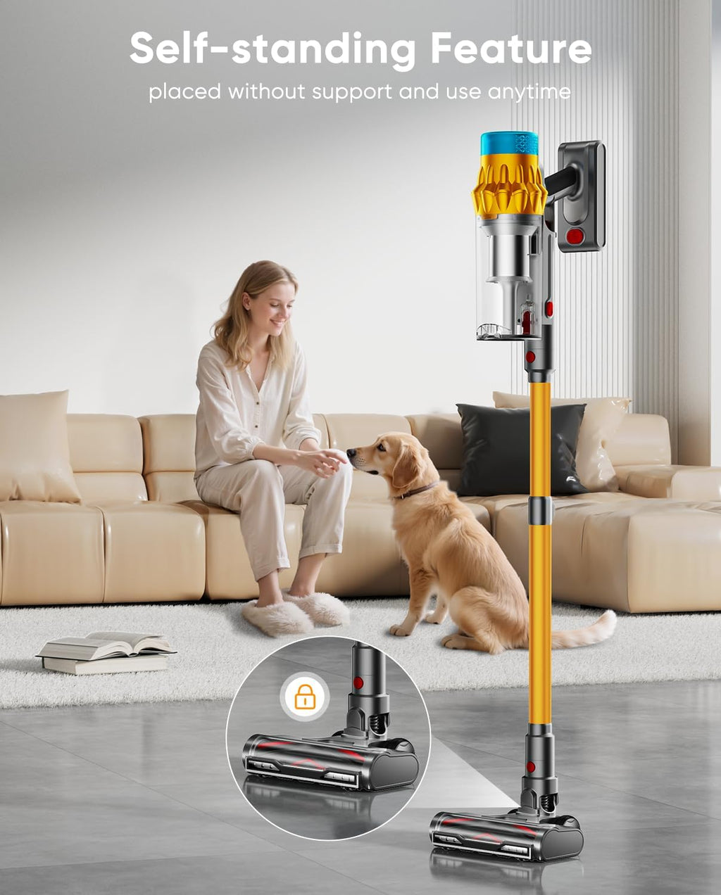 Cordless Vacuum Cleaner, 600W/50KPA, Max 70 Mins Runtime, Self-Standing Vacuum Cleaners for Home