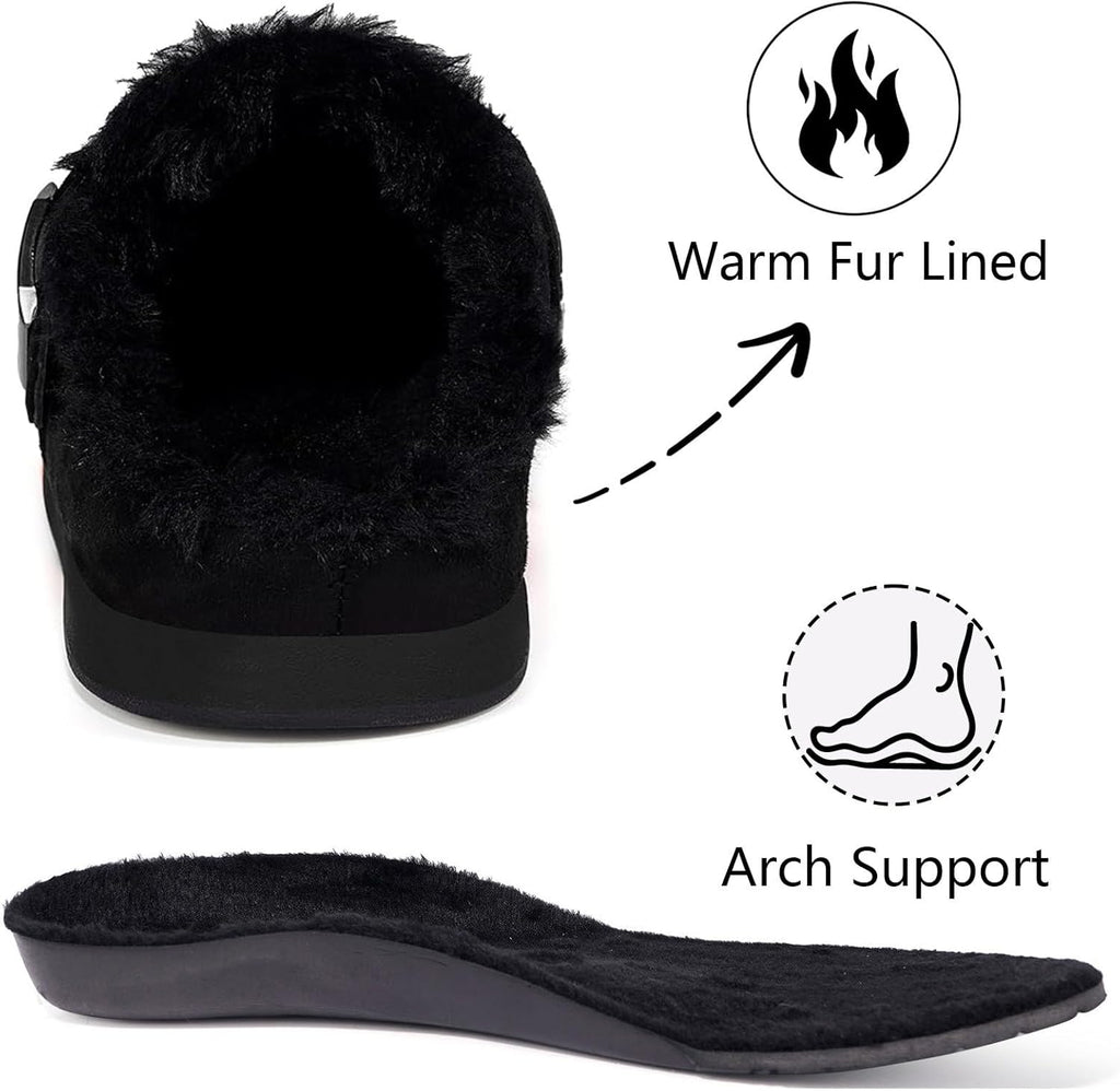 Fur Lined Clogs for Women Men Suede Winter Slippers Arch Support Slip on Mules Potato Shoes with